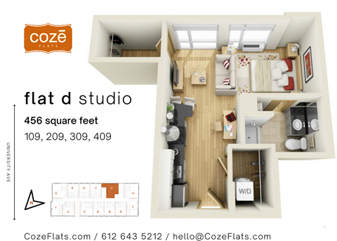 Floor plan for studio, 1 bath, 456 sqft